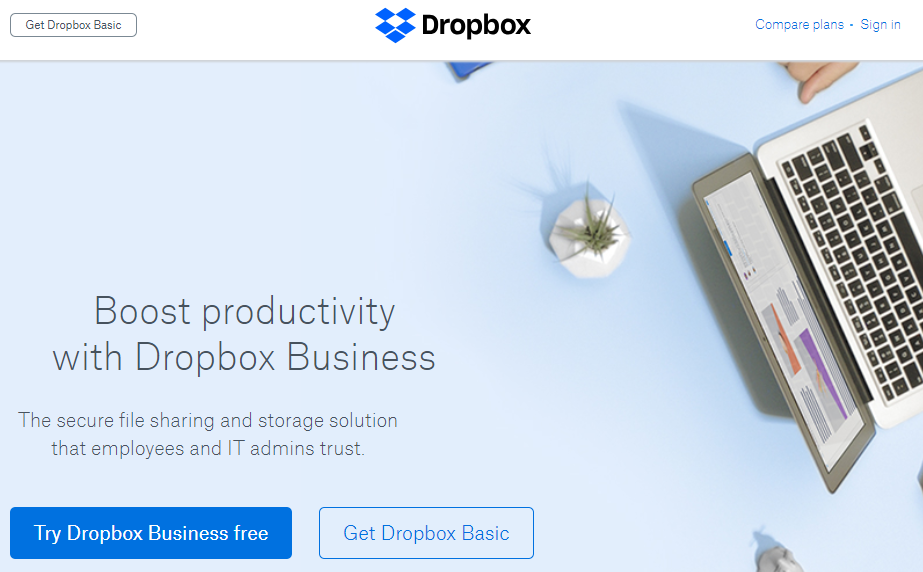 dropbox homepage