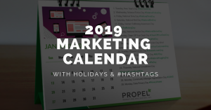 2019 marketing calendar with holidays and hashtags